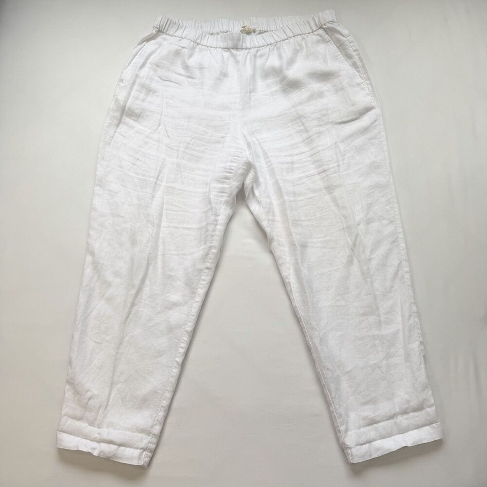 Eileen Fisher Organic Linen Tapered Pant White XL Minimalist Coastal Resortwear